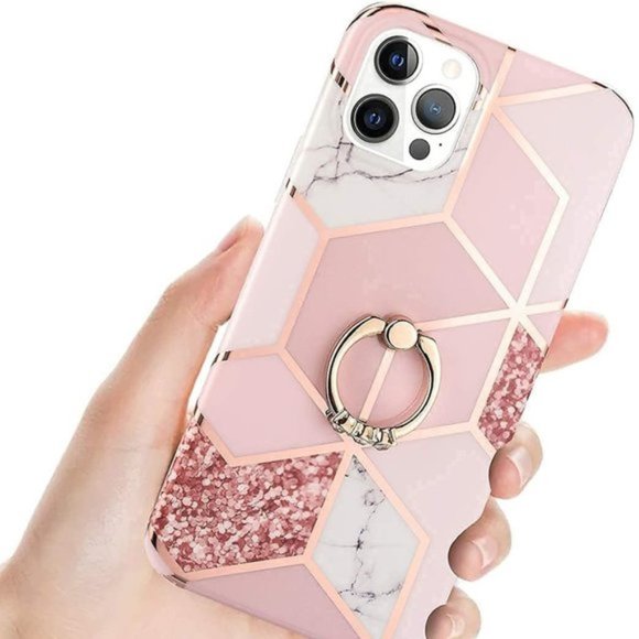 Accessories - iPhone 12 Pro Max Marble Ring Glitter Holder Case